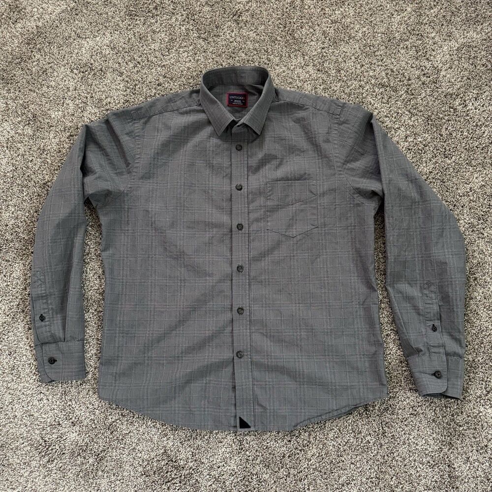 UNTUCKit Bertani Gray Plaid Button Up Shirt Pocket Men's Size Medium